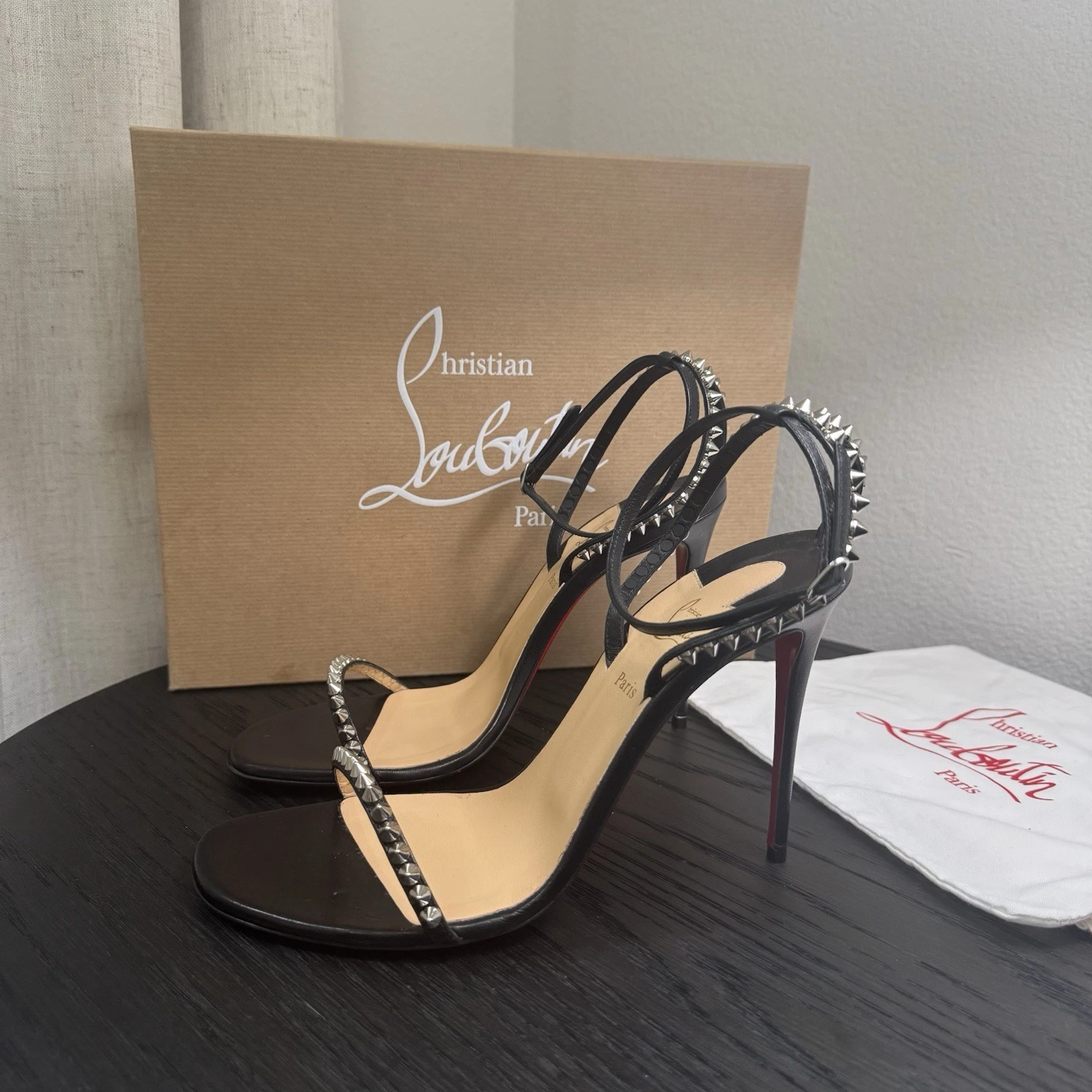 Christian Louboutin — Christian Louboutin So Me 100 Studded Sandals Leather Black 40.5