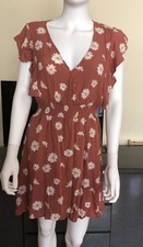 Forever 21 Womens Daisy Print Dress - Flutter Sleeves- Lined - Rust - Size M