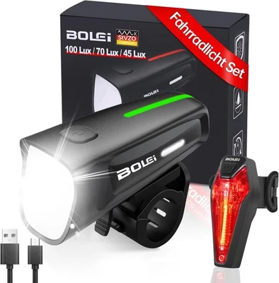 BOLEi LED Fahrradlicht Set 100 LUX| StVZO Zugelassen Fahrradlampe