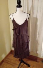 Zara Asymmetric Tiered Flutter Mini Dress Brown Medium NWT