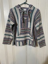 Mexican Veracruz Baja Hoodie Hippie Surf Poncho Sweater Pullover Size Medium