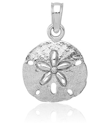 14K massives Weißgold Medium Sand Dollar Seestern Anhänger Halskette 19mm 3/4 Zoll