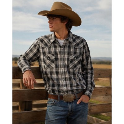 Vtg 90s Ely Cattleman Plaid Pearl Snap Western Shirt L Cowboy Ranchwear Grunge