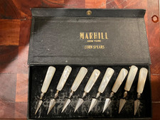 Vtg 1950s MARHILL Genuine Mother of Pearl MOP CORN SPEARS Holder 8/Box GERMANY