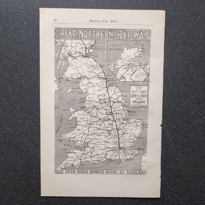 Original 1902 Karte der East Coast Express Route zwischen England und Schottland 