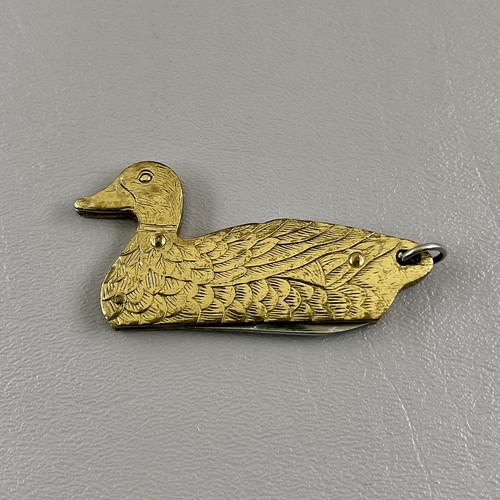 Vintage Brass Duck Pocket Knife Keychain Stainless Steel Taiwan Avon