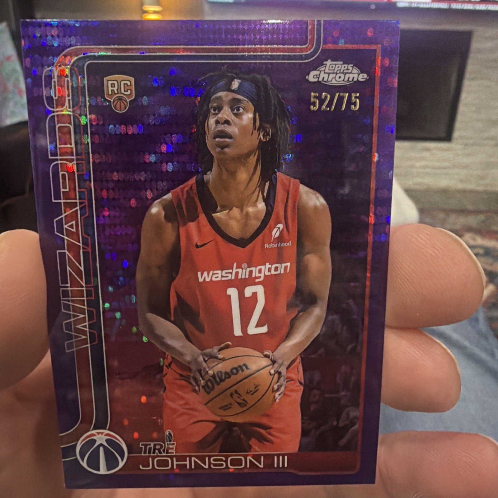 2025-26 Topps Chrome Purple Pulsar Refractor #256 Tre Johnson RC Numbered 52/75