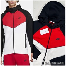 Nike Men Size M Sportswear Tech Fleece Hoodie Jacket FZ4709-100 Red/Black New