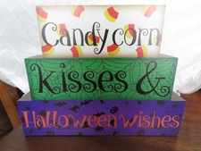 Wooden 3 Tier Halloween Decoration on one side Thanksgiving on the other side