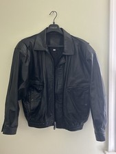 Golden Bear Men's Leather Bomber Jacket Black Made In USA Size 44 Vintage Large