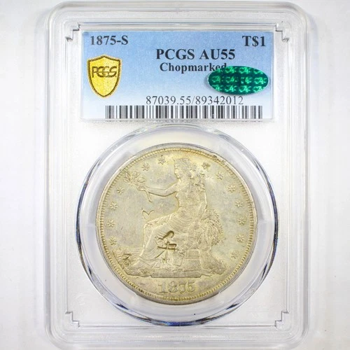 1875-S T$1 Chop Mark PCGS/CAC AU55 - Trade Dollar