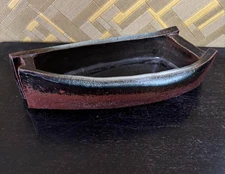 Vintage Japanese Echizen Ware Vessel Boat Shaped Jar Pot Vase Pottery