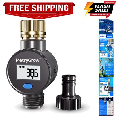 Water Flow Meter with Brass Inlet, Measuring Gallon/Liter Consumption and Flo...