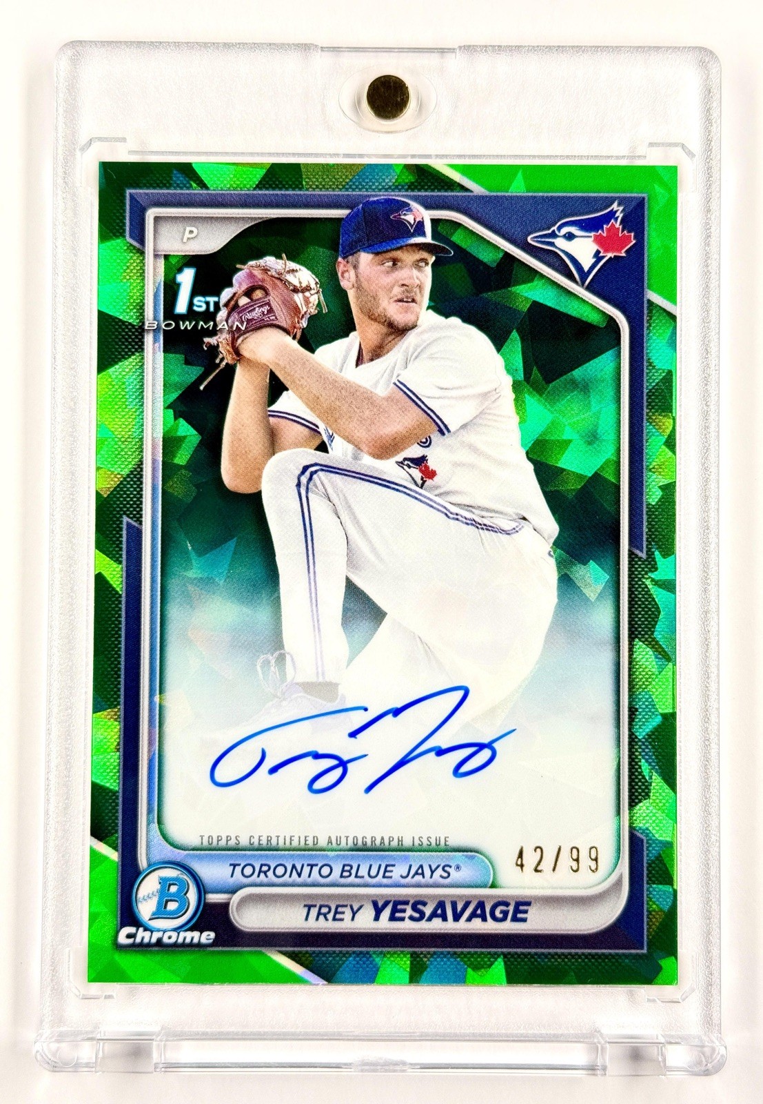 Trey Yesavage Auto Prospect #/99 Green 2024 Bowman Chrome Sapphire Blue Jays