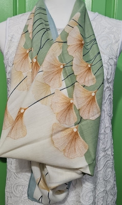 Gingko Leaf Magnetic Snap Scarf Necklace, Linen Fabric