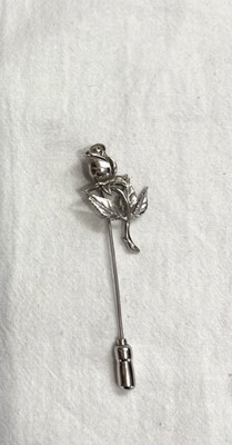 Rosebud Rose Flower & Leaves Stick Pin Signed Anson Sterling Silver Lapel Hat