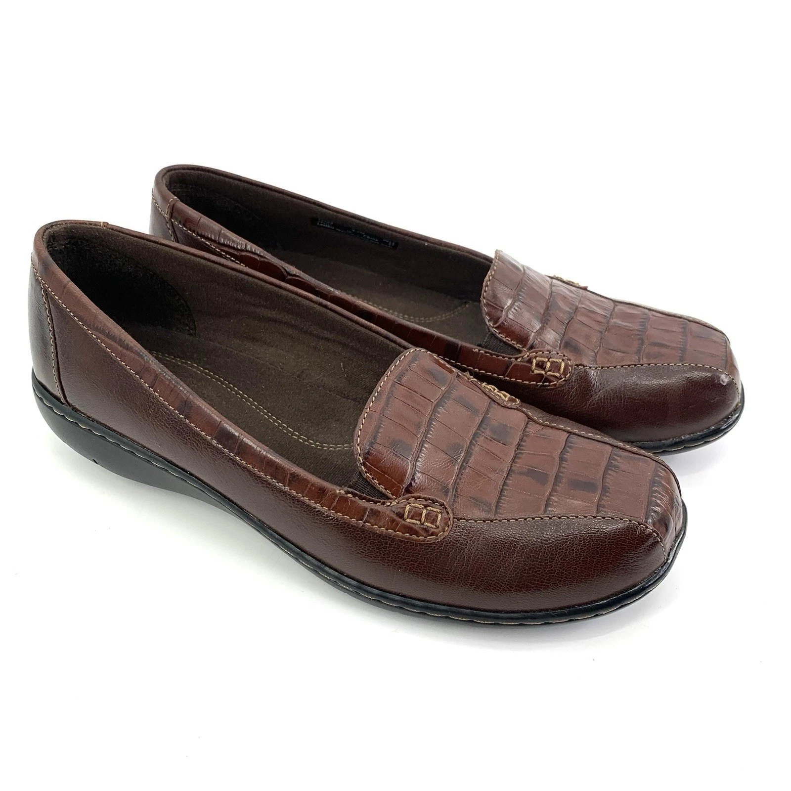 Mocassini Clarks Bendables donna 9 5 marrone slip on modello Bayou Croc comodi
