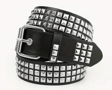 1 Stück Unisex Ledergürtel 3-reihig Pyramide Nieten Silber Gürtel Punk Goth Accessoires