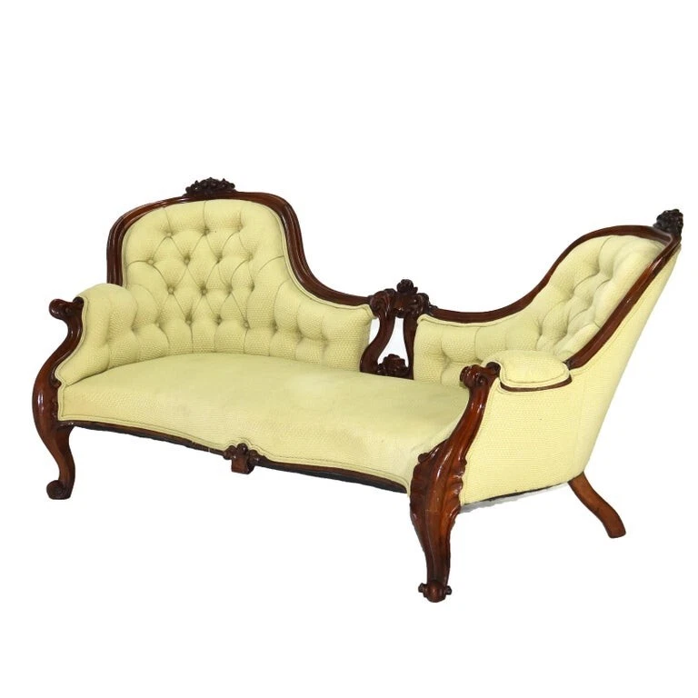 Sofá antiguo victoriano rococó renacimiento tallado nogal con botones C1880 Foto 3 de 4