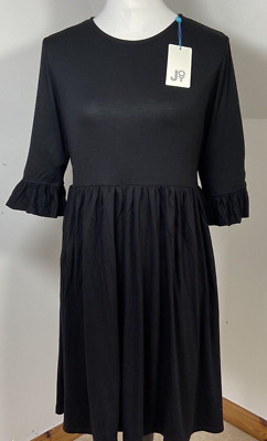 Joy Jody Shift Dress Black Size 8 Flared 3/4 Sleeves Stretchy Relaxed Jersey New