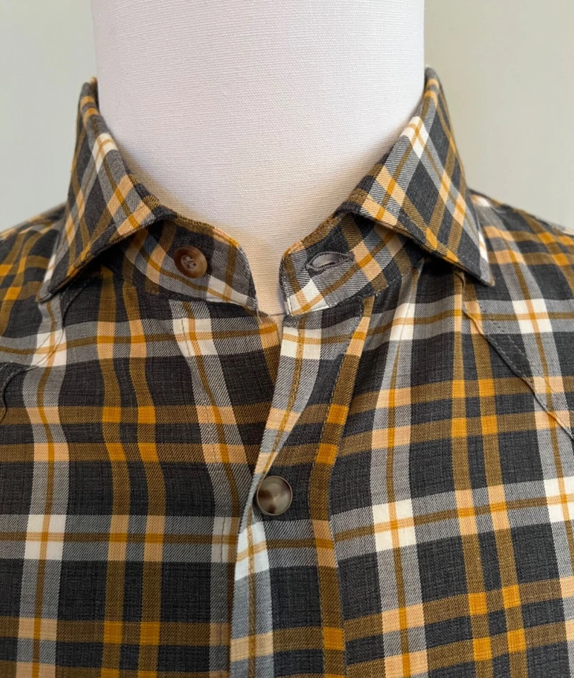 Brunello Cucinelli Mens Madras Flannel Button-Down Western Shirt Size Large - Image 4 of 4