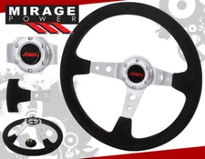 350mm Suede Black Leather Red Stitches Circles Design Steering Wheel Jdm Sport