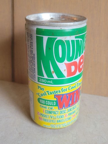 MOUNTAIN DEW Vintage CONTEST Soda Can PUSH BUTTON Steel FLAT TOP Toronto Canada - Picture 7 of 16