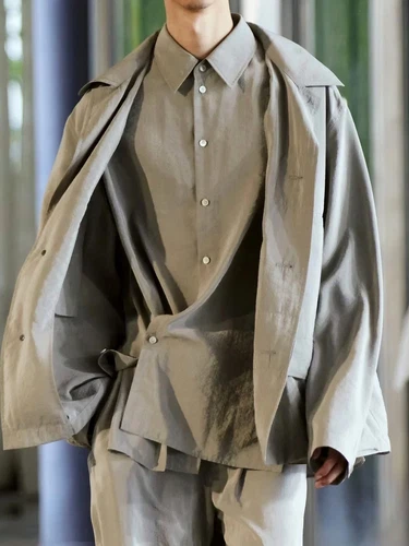 donclickin Lemaire*vibe 25SS New Glossy Dry Silk Shirt –Sage Green Black Edition - Foto 2 di 23