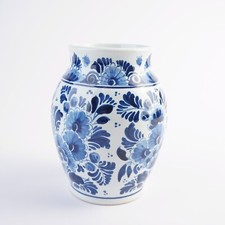 Delft HR. 177-1 Vase Signiert Holland Florales Dekor ca. 16,5 cm hoch blau/weiß