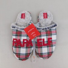 Wondershop Men Papa Elf Tartan Plaid Faux Fur Lined Christmas Slippers 7/8 Small