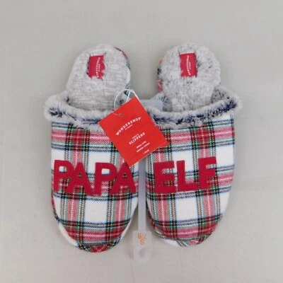 Wondershop Men Papa Elf Tartan Plaid Faux Fur Lined Christmas Slippers 7/8 Small - Image 1 of 4