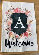 Welcome w/ A initial burlap Garden Flag House Decor Yard Banner 12" x 18"