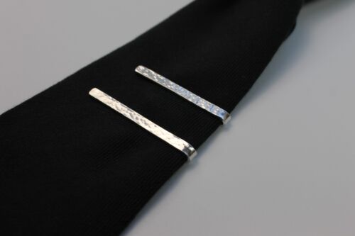 Solid sterling Silver Tie Pin Hammered Smooth Tie Pin Handmade Tie Pin 4x50mm - Picture 4 of 10