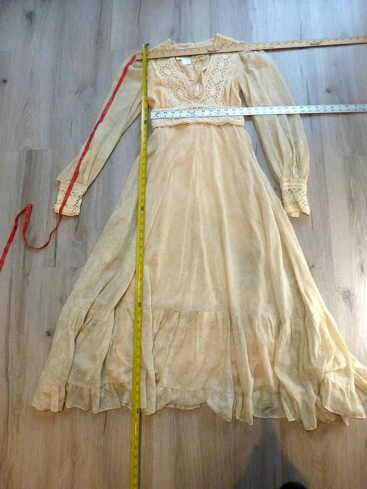 VTG 70s-80 Jessica McClintock Gunne Sax Gunnies Dress 7 Lace Boho Hippie Prairie - Image 3 of 4