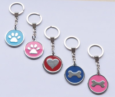 Hund-Katze-Herz-Pfote-Chrom-38 mm Ø-Farbige Schlüsselanhänger-Keyholder-Keyrings