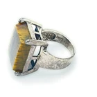 Vintage RECTANGLE TIGERS EYE Unisex Sterling Silver RING Size 6