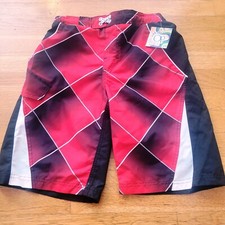 OP Ocean Pacific Boys Large 10-12 Blue Plaid Swim Trunks Board Shorts