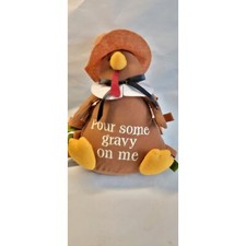 Thanksgiving Turkey Plush Decoration With "Pour Some Gravy On Me" Text Pilgrim