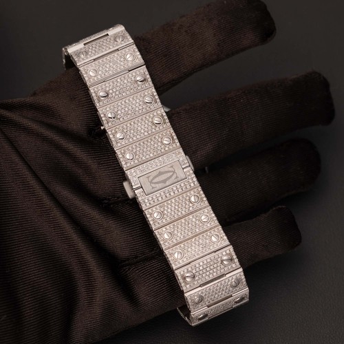 Iced Out Cartier Santos WSSA0018 Diamante Reloj 40mm Negro Romano Esfera, 10ct - Imagen 5 de 10
