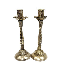 Pair of Vintage Art Gold Tone Metal Candlesticks Candle Sticks 