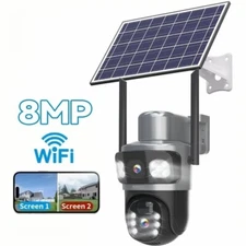8MP Dual lens Solar Wireless Security Camera WiFi 355° PTZ Dual Lens 2-Way Audio