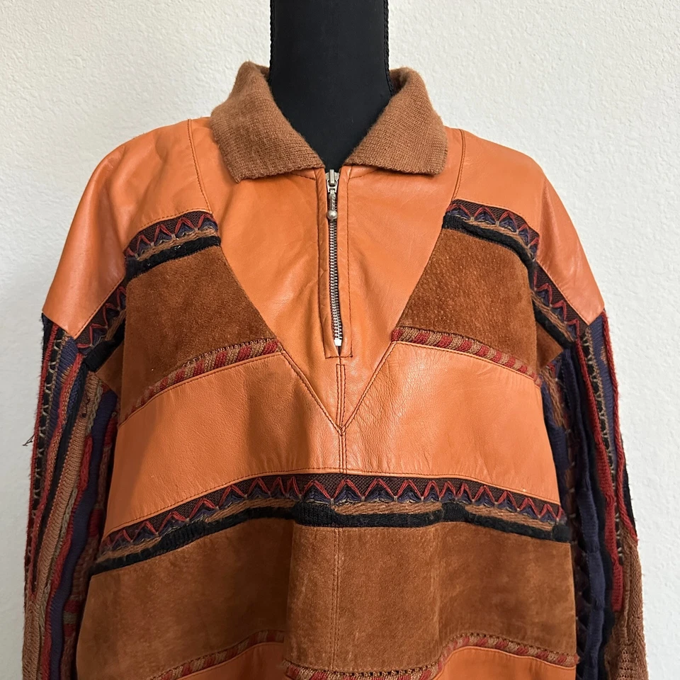 Chaqueta Saxony Para Hombre Grande Bombardero Cuero Tejido 3D Estilo Coogi Años 90 Gamuza Occidental Foto 2 de 4