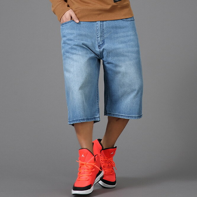 Mens Denim Shorts Pants Relaxed Hip-Hop Hipster Baggy Loose