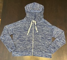 American Eagle Cropped Zip Hoodie Lightweight Women  s Heather Blue Top Med