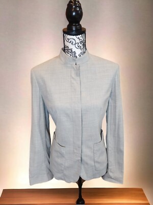 NWT Finity Studio SZ 6 High Neck Hidden Button Up Blazer In Nickle Gray