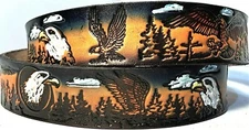 BALD EAGLE MOTORCYCLE TRUCKER EMBOSSED COWHIDE LEATHER BELT SIZE 26-48 USA MADE