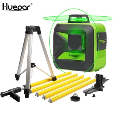 Huepar Kreuzlinienlaser Set mit Laserstativ 602CG mit Lit-ion Akku Ladegerät
