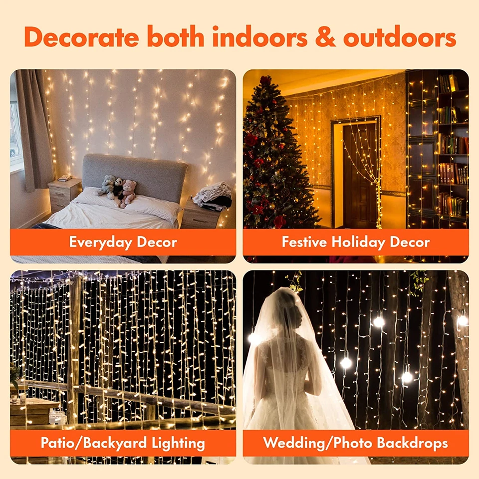 Twinkle Star 300 LED Window Curtain String Lights Wedding Party Home Garden - Image 4 of 4