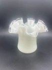 Vintage Fenton Silver Crest White Milk Glass Vase Ruffled Edge Cottagecore