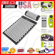 Pain-Reducing XL Acupressure Mat and Neck Pillow Set - 100% Cotton - Blue/White